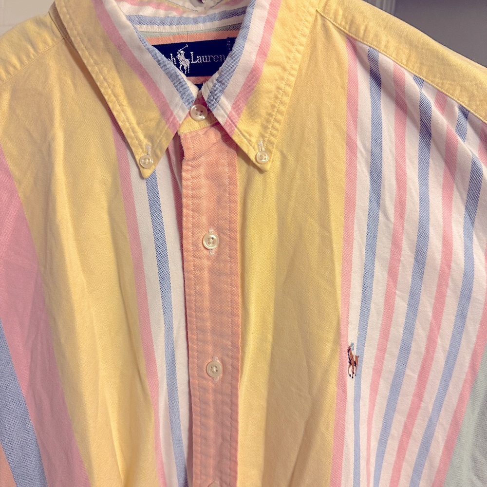 Vintage Men’s Pastel Polo Ralph Lauren Button Down XL - Pink Yellow Blue